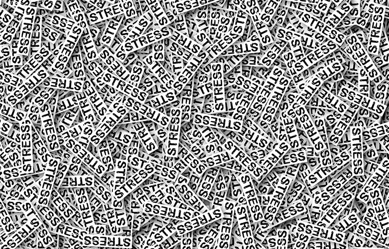 The word stress cut up into 1000s of pieces