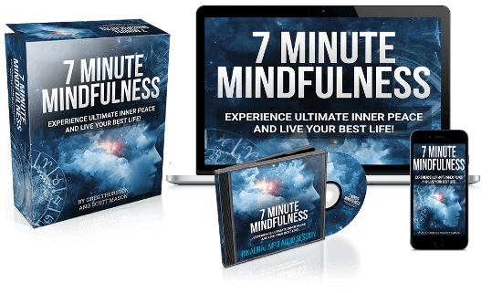 2 large boxes and a cd holder and a phone stating '7 minute mindfulness'